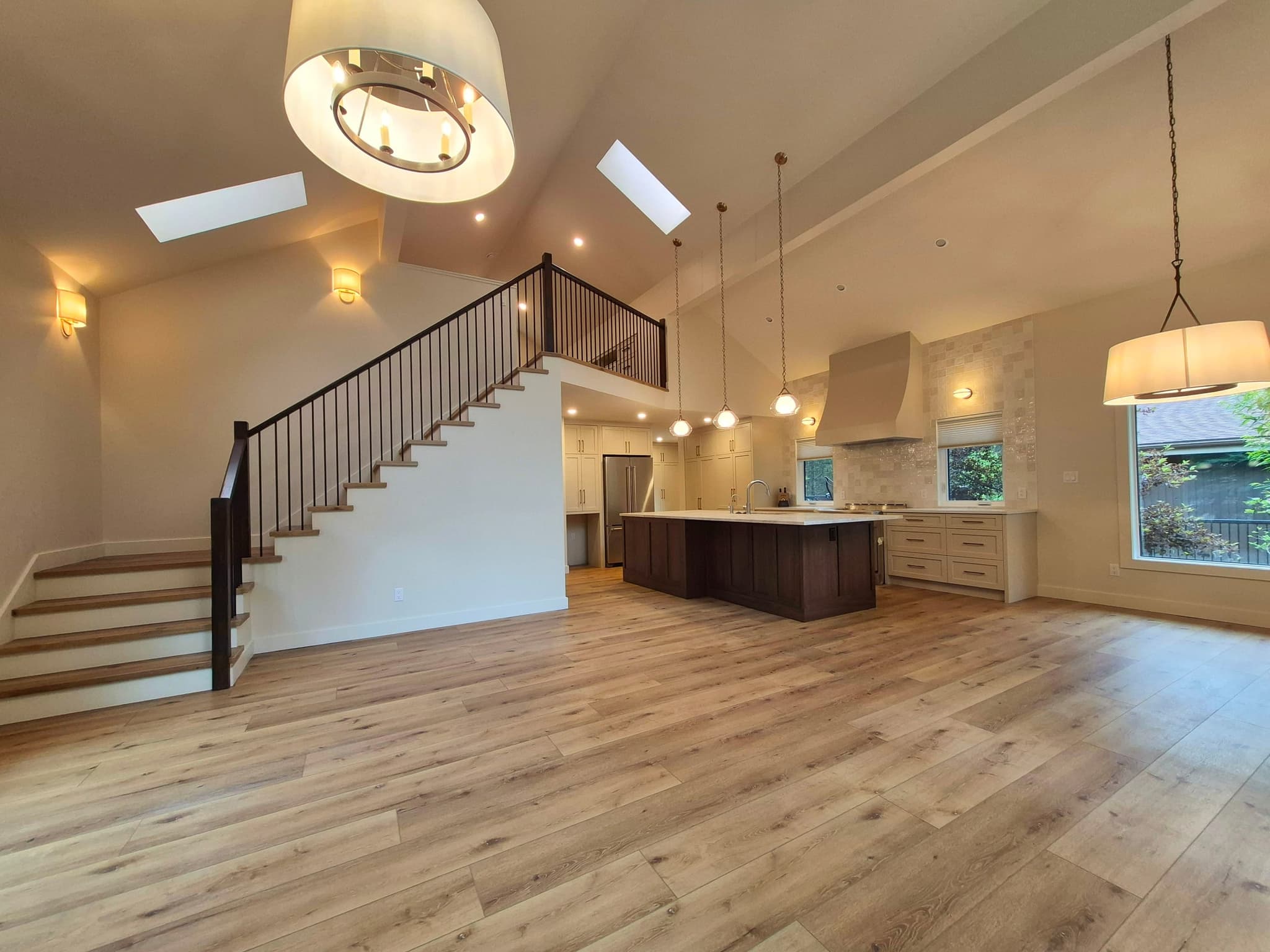 Timber Ridge Full Home Reno — custom stacked-stone fireplace with live-edge mantel
